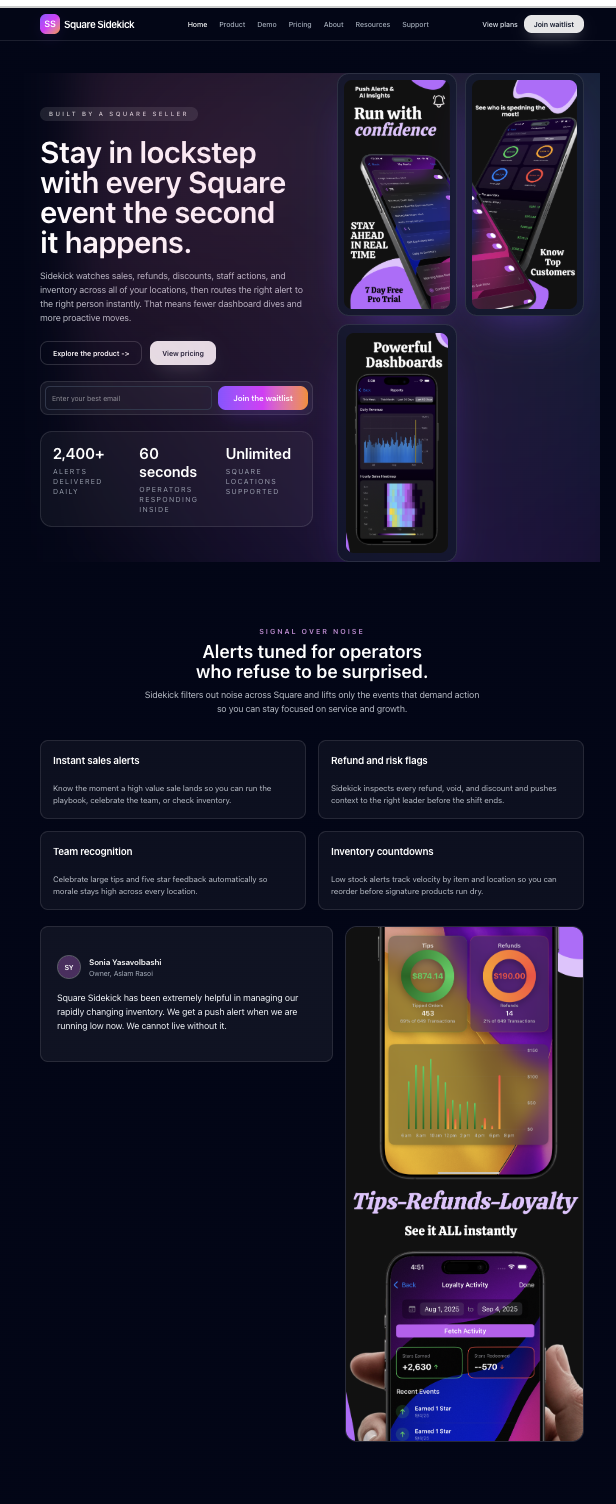 Sidekick mobile alerts feed interface