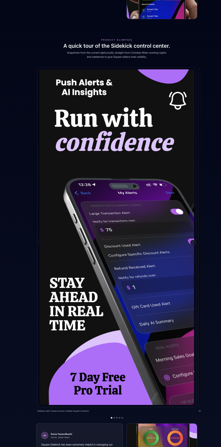 Sidekick performance summary on mobile
